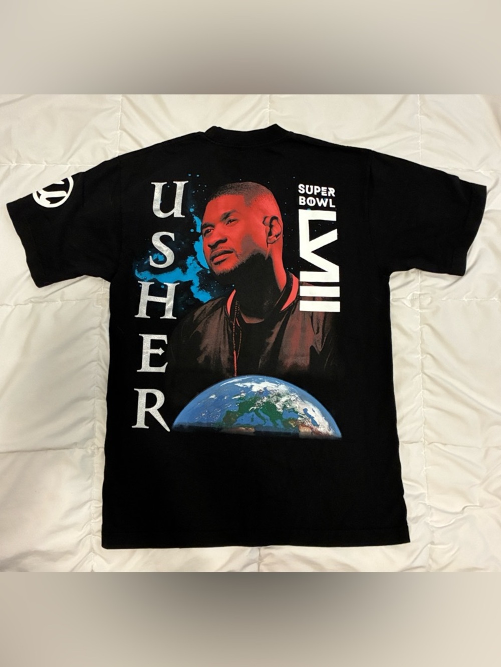 NWT! Usher Super Bowl LVIII Black Worldwide by Mitchell & Ness T-Shirt Size S